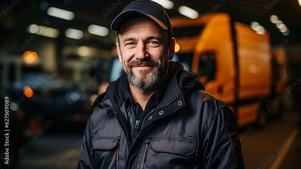 truck driver stand in front of the vehicle happy smile confident truck driver stand in front of the vehicle happy smile confident