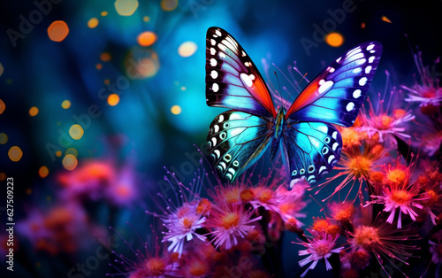 Multi colored butterfly flies among vibrant nature beauty © MUS_GRAPHIC