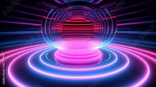 Futuristic cyberspace backgrounds in neon colors. Neon and futuristic maps and roads. Futuristic spaces.