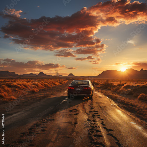 A car driving through a desert 