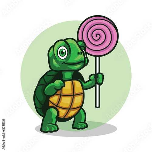 Turtles hold a lollipop candy