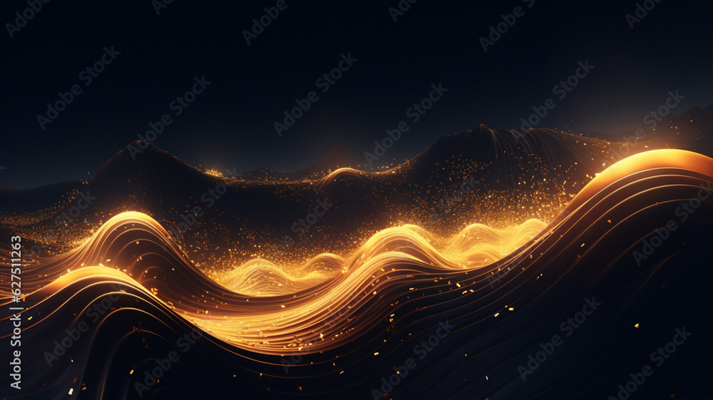 Golden glitter swirl on a dark background, in the style of spiritual landscape. Ai Generative - obrazy, fototapety, plakaty 