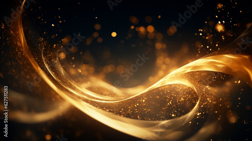 Golden glitter swirl on a dark background, in the style of spiritual landscape. Ai Generative