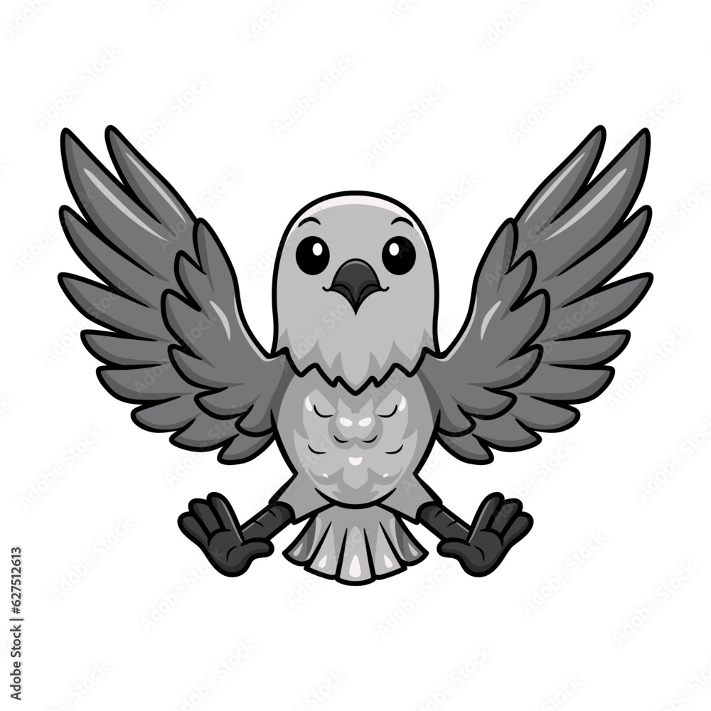 Fototapeta premium Cute northern mockingbird cartoon flying