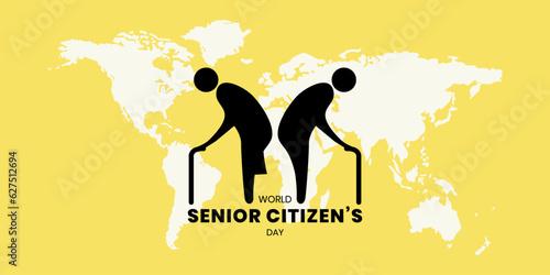 World Senior Citizen's Day banner template. Senior citizens characters. Vector illustration