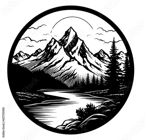 Vector Majestic Mountain River Logo