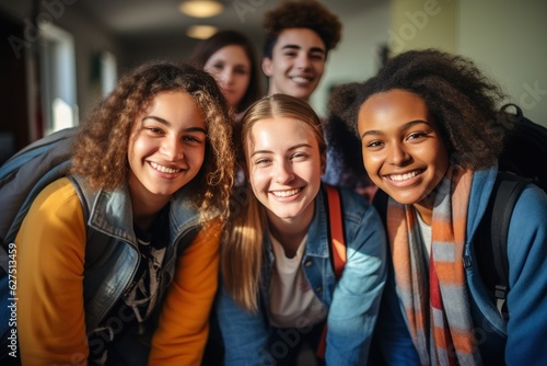 A group of teenagers with backpacks in happy style back to school