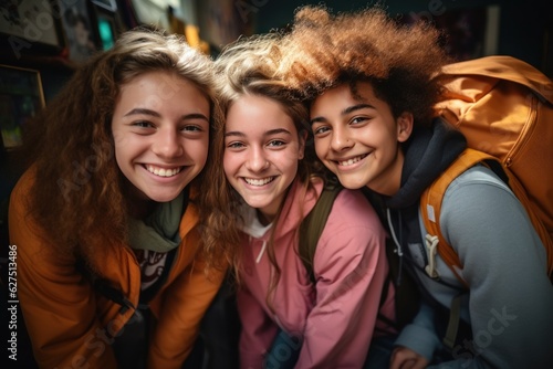 A group of teenagers with backpacks in happy style back to school