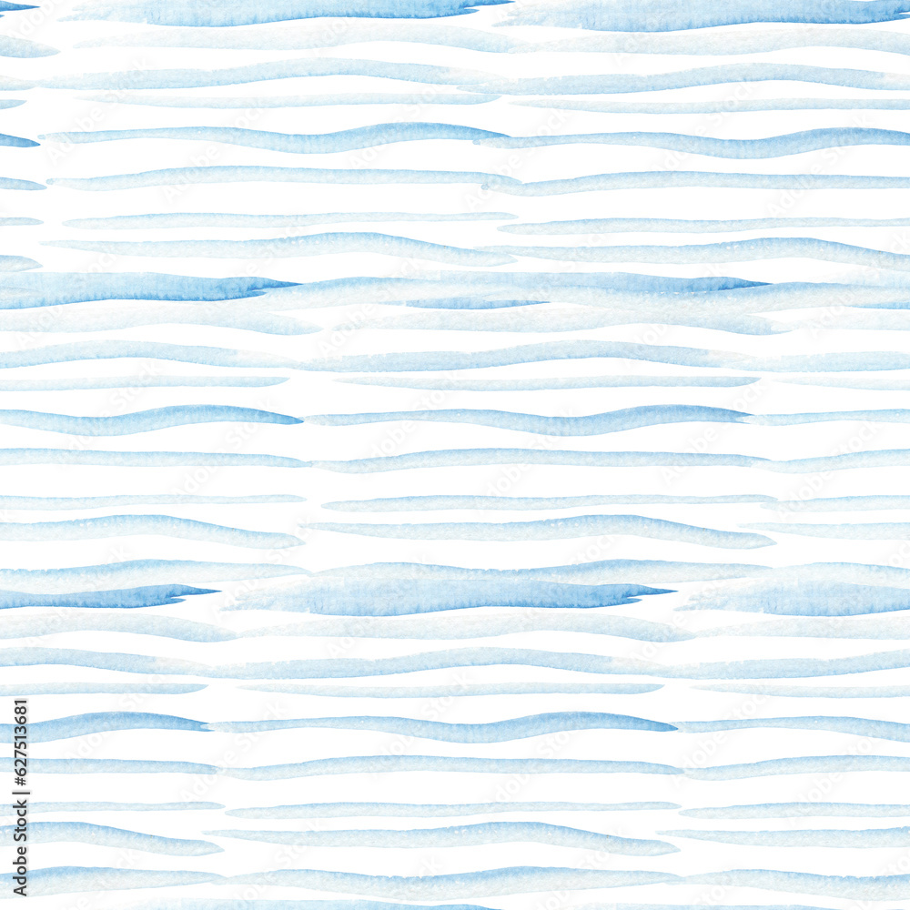 Abstract light blue sea waves seamless pattern. Watercolour turquoise hand drawn striped lines marine texture for textile design, wrapping paper, nature wallpaper