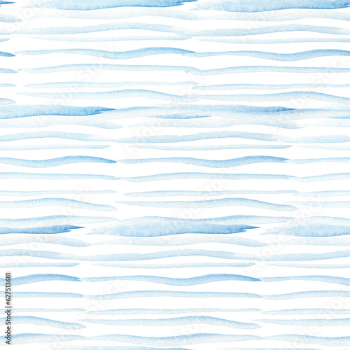 Abstract light blue sea waves seamless pattern. Watercolour turquoise hand drawn striped lines marine texture for textile design, wrapping paper, nature wallpaper