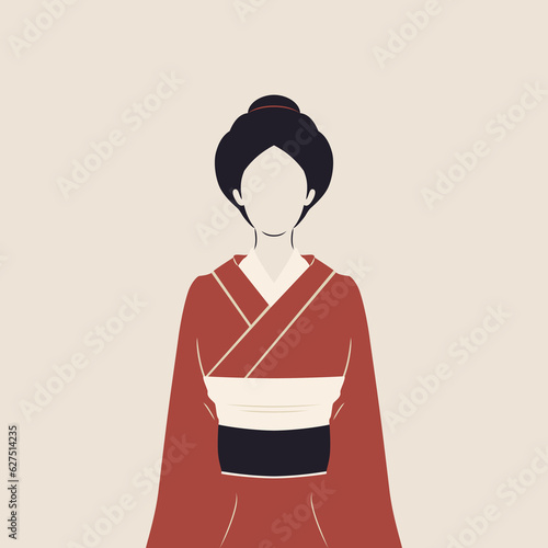Japonka w tradycyjnej odzieży. Młoda dziewczyna w kimonie. Ilustracja wektorowa w stylu minimalistycznym.