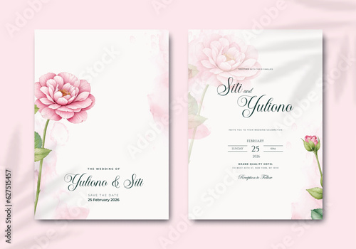 simple wedding invitation template with watercolor flower illustration premium vector © Yuli