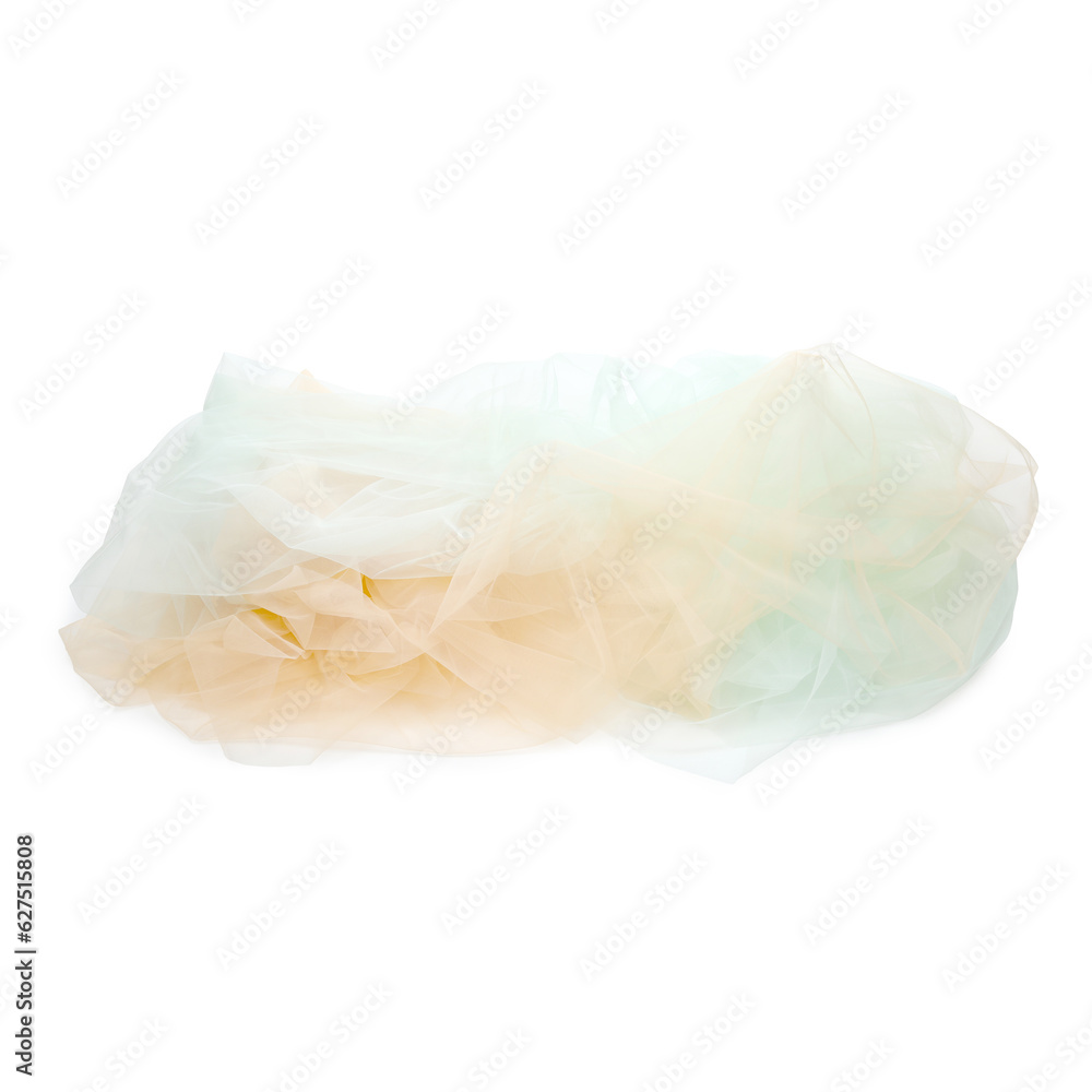 Beautiful colorful tulle fabrics on white background Beautiful colorful tulle fabrics on white background