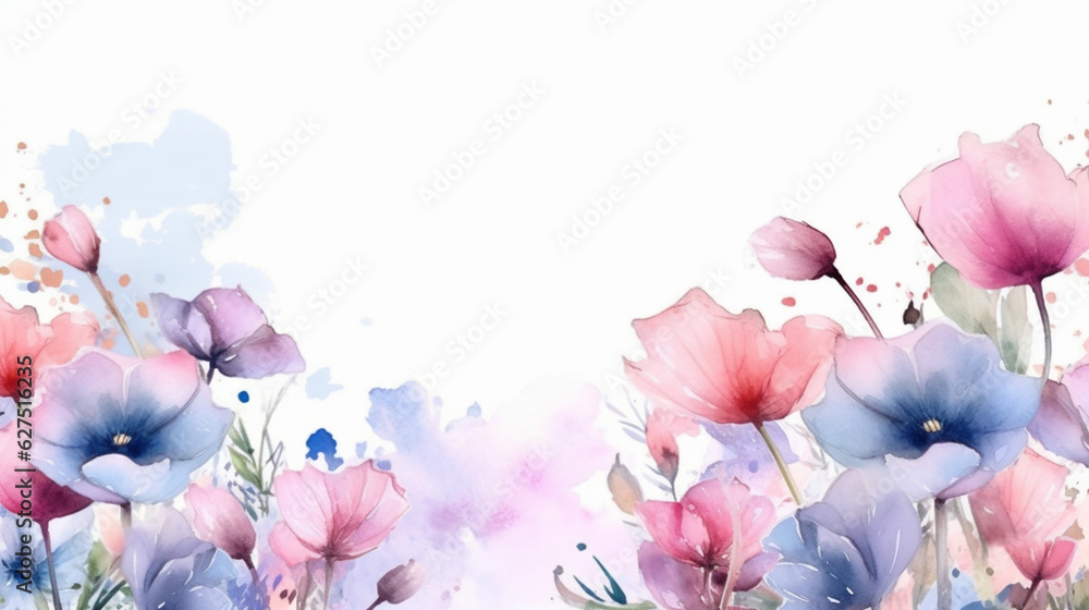 Frames of colorful flowers in watercolor. Backgrounds with flowers, plants and natural motifs in watercolor. Celebrations, congratulations, romantic dates...