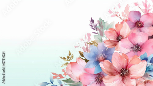 Frames of colorful flowers in watercolor. Backgrounds with flowers  plants and natural motifs in watercolor. Celebrations  congratulations  romantic dates...