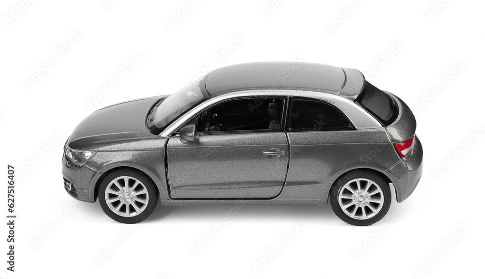 Grey car isolated on white. Children's toy