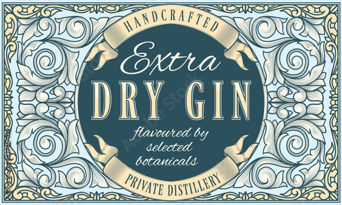 Dry gin - ornate vintage decorative label