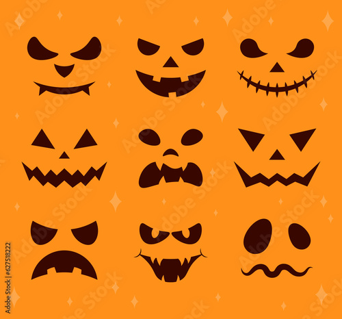 Set Of Different Faces. Scary Mugs. Celebration Design. Flat Style Vector Illustration