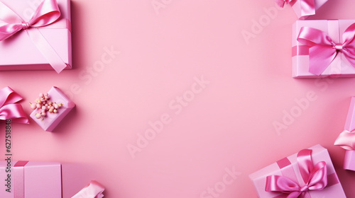 Backgrounds of pink and elegant gifts. Backgrounds of beautiful Christmas gifts. 