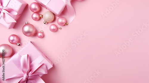 Backgrounds of pink and elegant gifts. Backgrounds of beautiful Christmas gifts. 