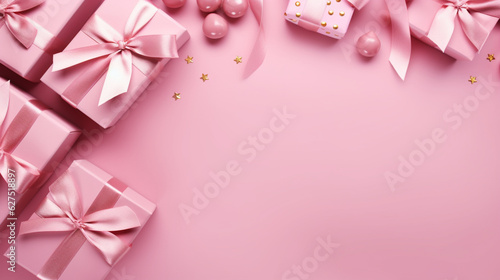 Backgrounds of pink and elegant gifts. Backgrounds of beautiful Christmas gifts. 