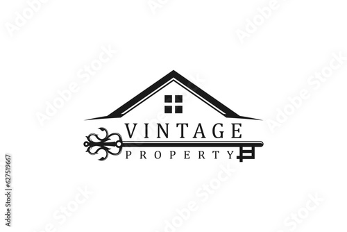 Property real estate logo design roof window old key icon element