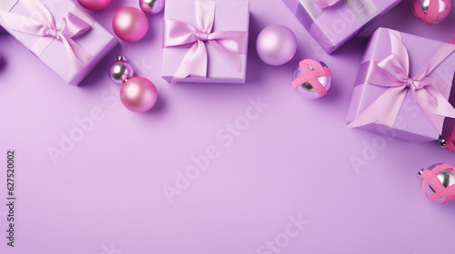 Violet elegant gift backgrounds. Backgrounds of beautiful Christmas gifts. 