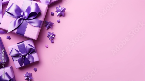 Violet elegant gift backgrounds. Backgrounds of beautiful Christmas gifts. 