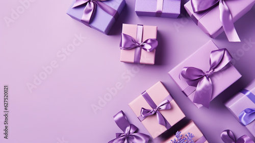 Violet elegant gift backgrounds. Backgrounds of beautiful Christmas gifts. 