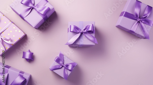 Violet elegant gift backgrounds. Backgrounds of beautiful Christmas gifts. 