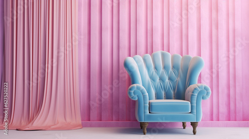 Creative  sweet and fantasy spaces. Pastel scenery with background curtains  clouds and original and dreamy sofas. Romantic spaces.  