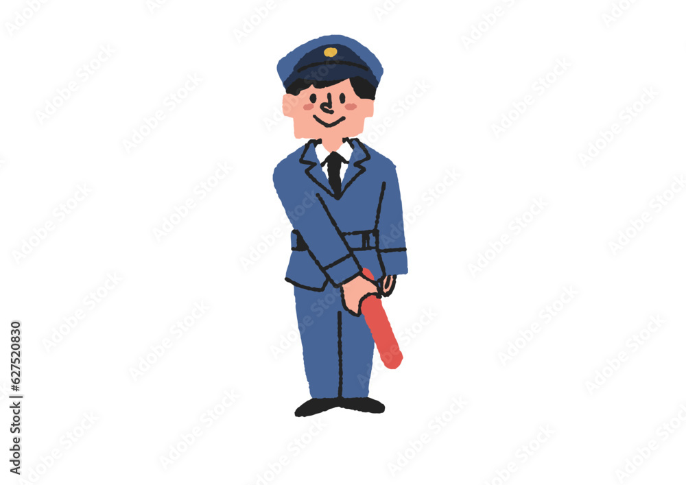 交通整理をしている警察官または警備員のイラスト