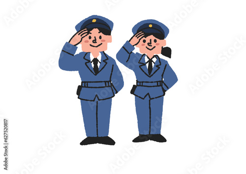 敬礼をしている警察官または警備員のイラスト