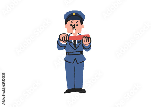 止まれのポーズをしている警察官または警備員のイラスト