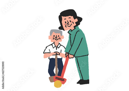 グランドゴルフをする高齢者の夫婦のイラスト