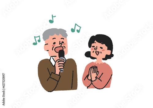 カラオケを楽しむ高齢者夫婦のイラスト