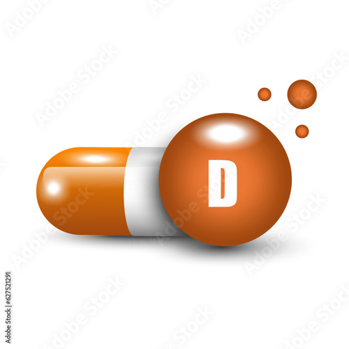 Vitamin D capsule. Science medic concept. Vector illustration. EPS 10.