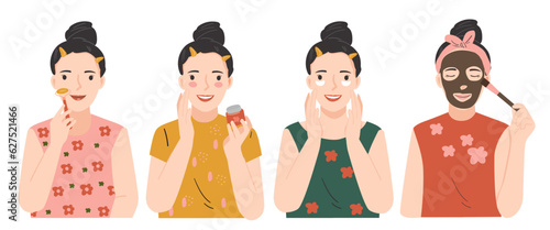 woman doing skincare routine trendy illustration