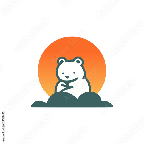 simple polar bear sun wild animal adventure logo vector illustration template design