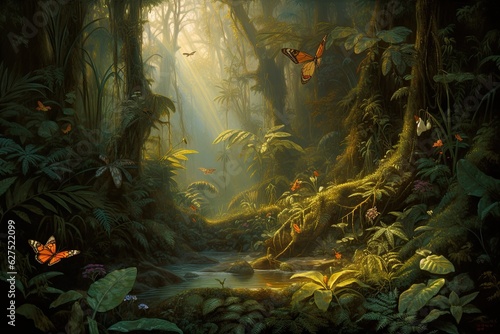 Vibrant rainforest, lush wildlife, captivating natural beauty., generative IA