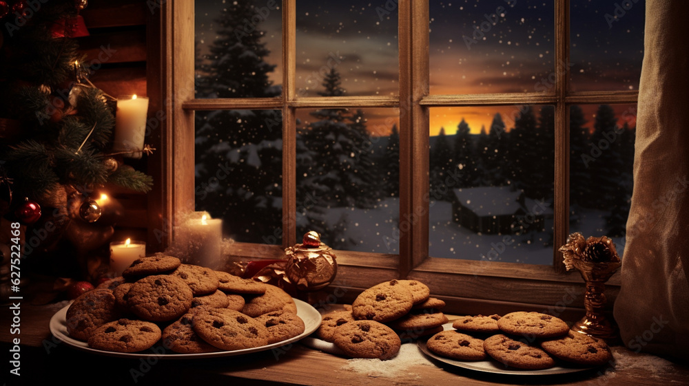 christmas cookies and a candle by a window