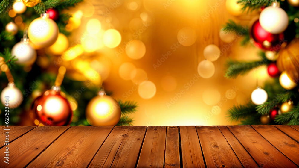 retro interior with xmas tree and wooden old table place retro interior with xmas tree and wooden old table place
