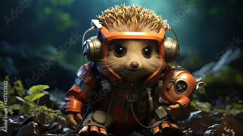 anthropomorphic hedgehog first contact specialist, digital art illustration