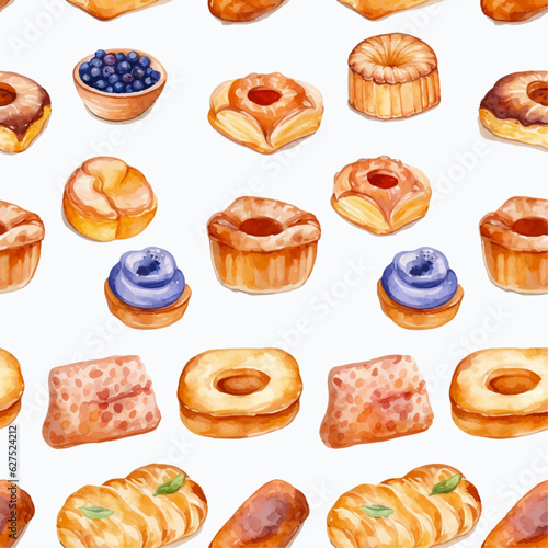 Bread watercolor seamless pattern vector