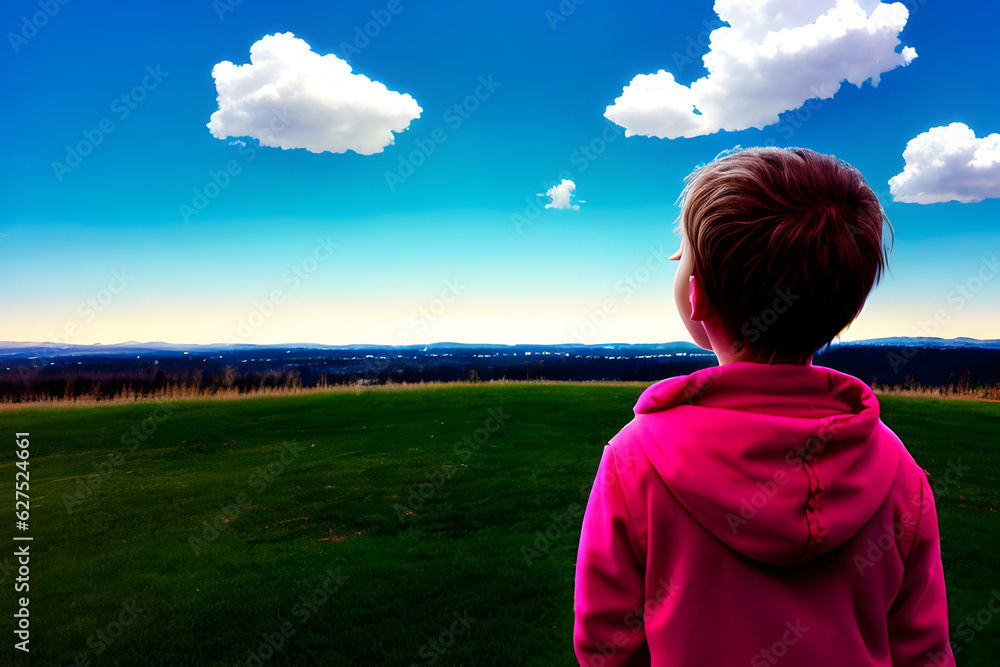 child looking at the sky. Generative AI child looking at the sky. Generative AI
