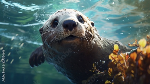 anthropomorphic otter marine, digital art illustration