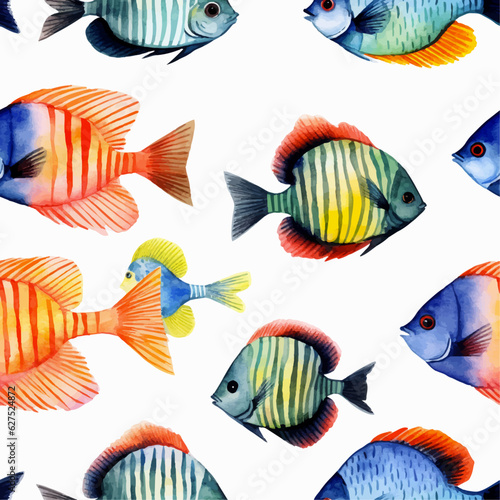 Fish watercolor seamless pattern vector