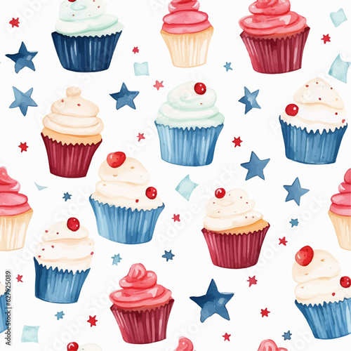 Cupcakes watercolor seamless pattern vector