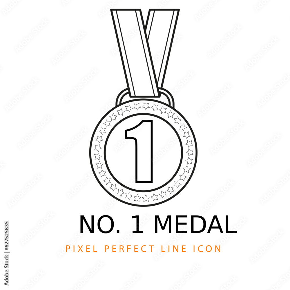 Number 1 Winning Medals with ribbon Vector Line Illustration Coloring Page Number 1 Winning Medals with ribbon Vector Line Illustration Coloring Page