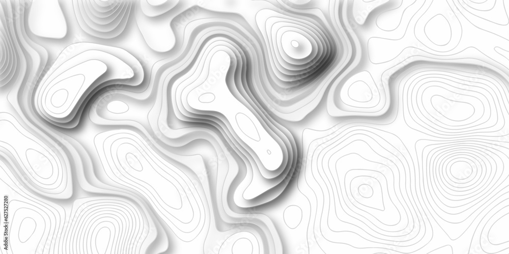 Topographic canyon geometric map relief texture with curved layers and shadow. Topographic map. Geographic mountain relief. Topo contour map on white background, Topographic contour lines vector map.